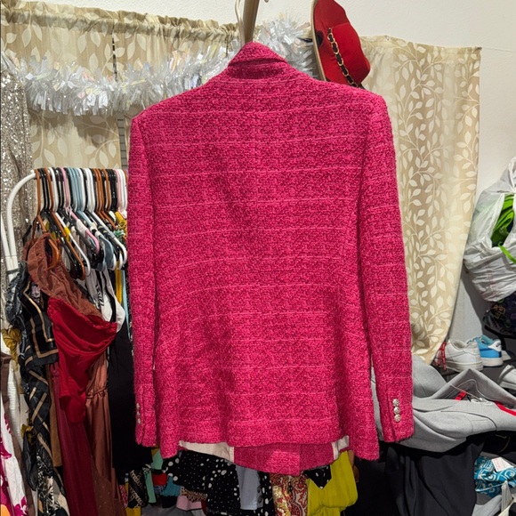 Zara Hot Pink Tweed Double-Breasted Blazer - Picture 3 of 3